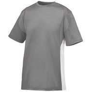 92% polyester/8% spandex pinhole mesh. Wicks moisture away from the body. Heat sealed label. Contrast color inserts. Self-fabric collar. Set-in sleeves. Double-needle hemmed sleeves and bottom.