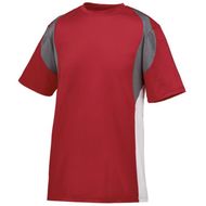 92% polyester/8% spandex pinhole mesh * Wicks moisture away from the body * Heat sealed label * Contrast color inserts * Self-fabric collar * Set-in sleeves * Double-needle hemmed sleeves and bottom