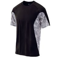 Dry-Excel™ Micro-Interlock has a smooth polyester surface with high mechanical stretch that includes superior wicking technology and odor-resistant treatment. Infrared dot printed dry-Excel™ pin-hole micromesh inserts placed along heat zones for breathability. Raglan sleeves. Tagless labeling for added comfort. Semi-fitted.