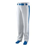 14 oz 100% polyester double knit. Relaxed fit. Anti-roll elastic waistband. Brass zipper. Two set-in double welt back pockets (one on youth). Reinforced coverstitching at back seam. Reinforced knees. Contrast inserts and piping. 35-inch inseam on adult large.